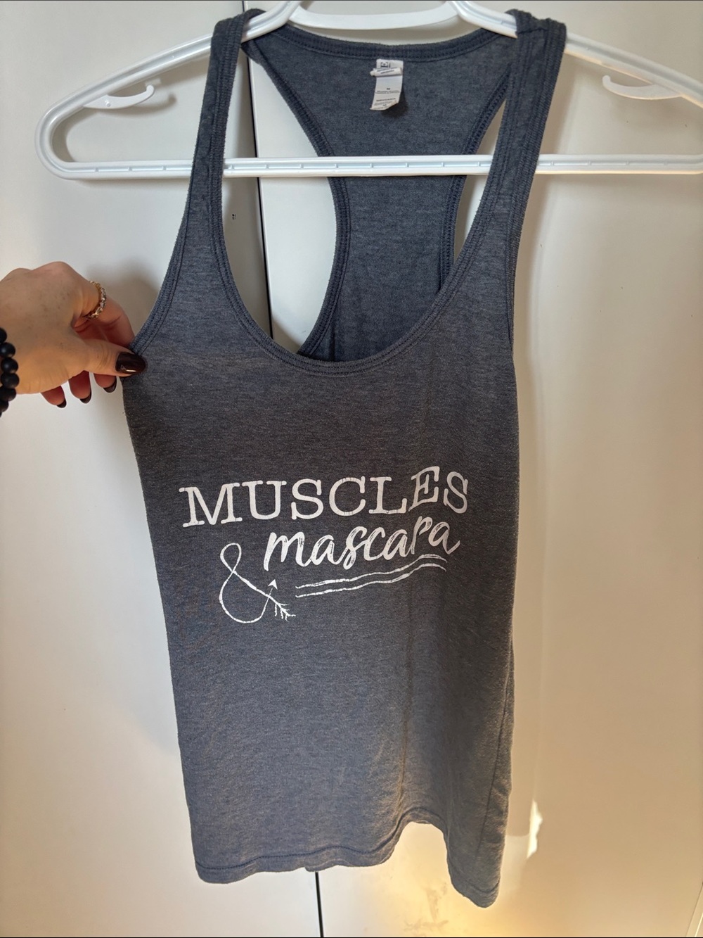 Grey Workout Tank Muscles & Mascara Graphic